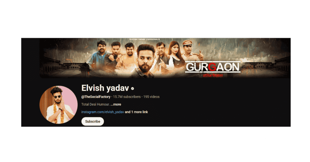 Screen Shot of Elvish Yadav yotube channel showing his 15.7 million subscriber

