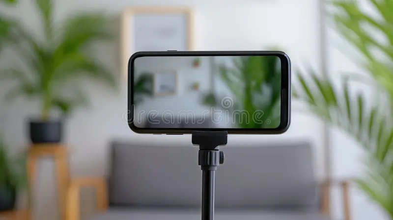Camera stand holding a smartphone for content creation