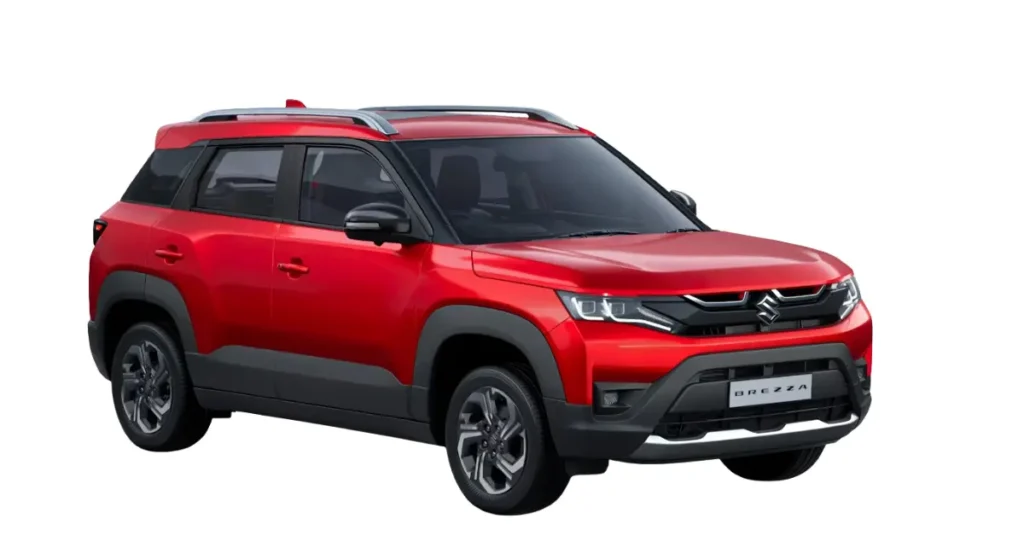 CNG SUVs in India 2025 Maruti Brezza CNG in red color showing sideview  CNG SUVs in India 2025