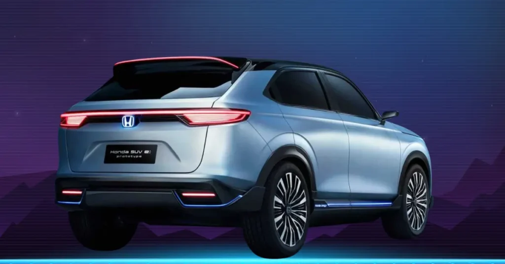 Honda electric car India 2026 with futuristic background showing back side of the car