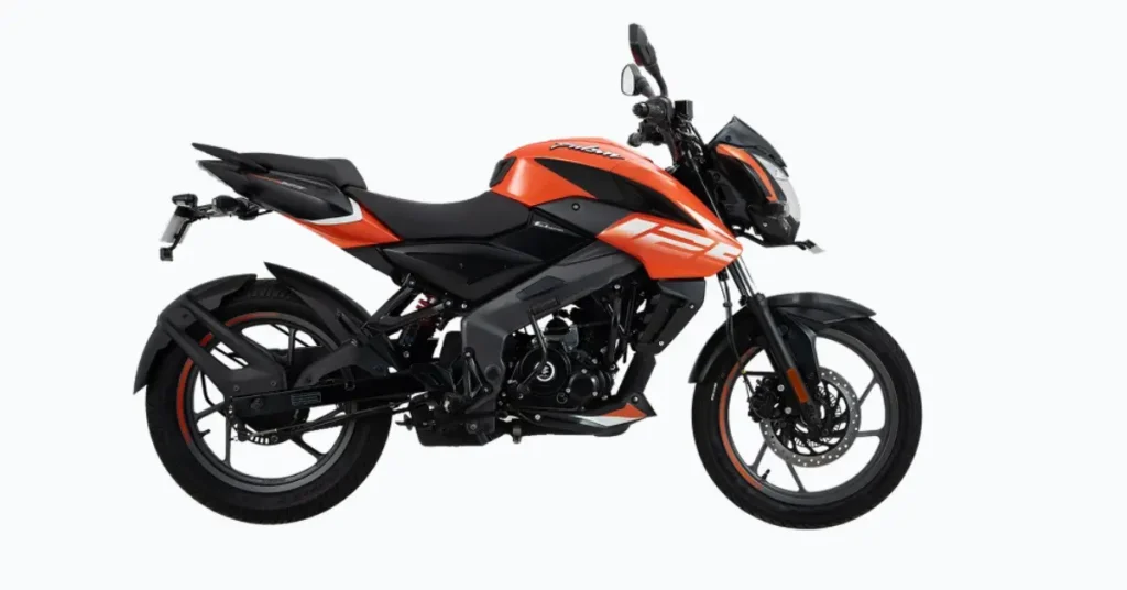 Bajaj Pulsar NS125 side view in orange and black color